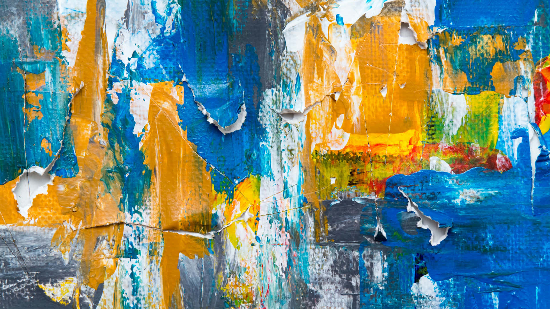 Colorful Abstract Art On Tattered Canvas