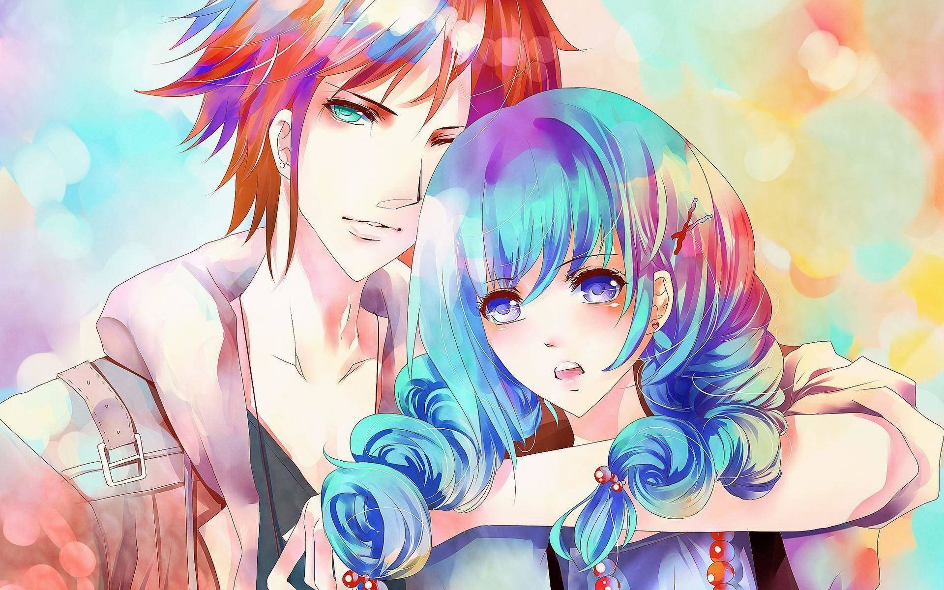 Colorful And Cute Anime Couple