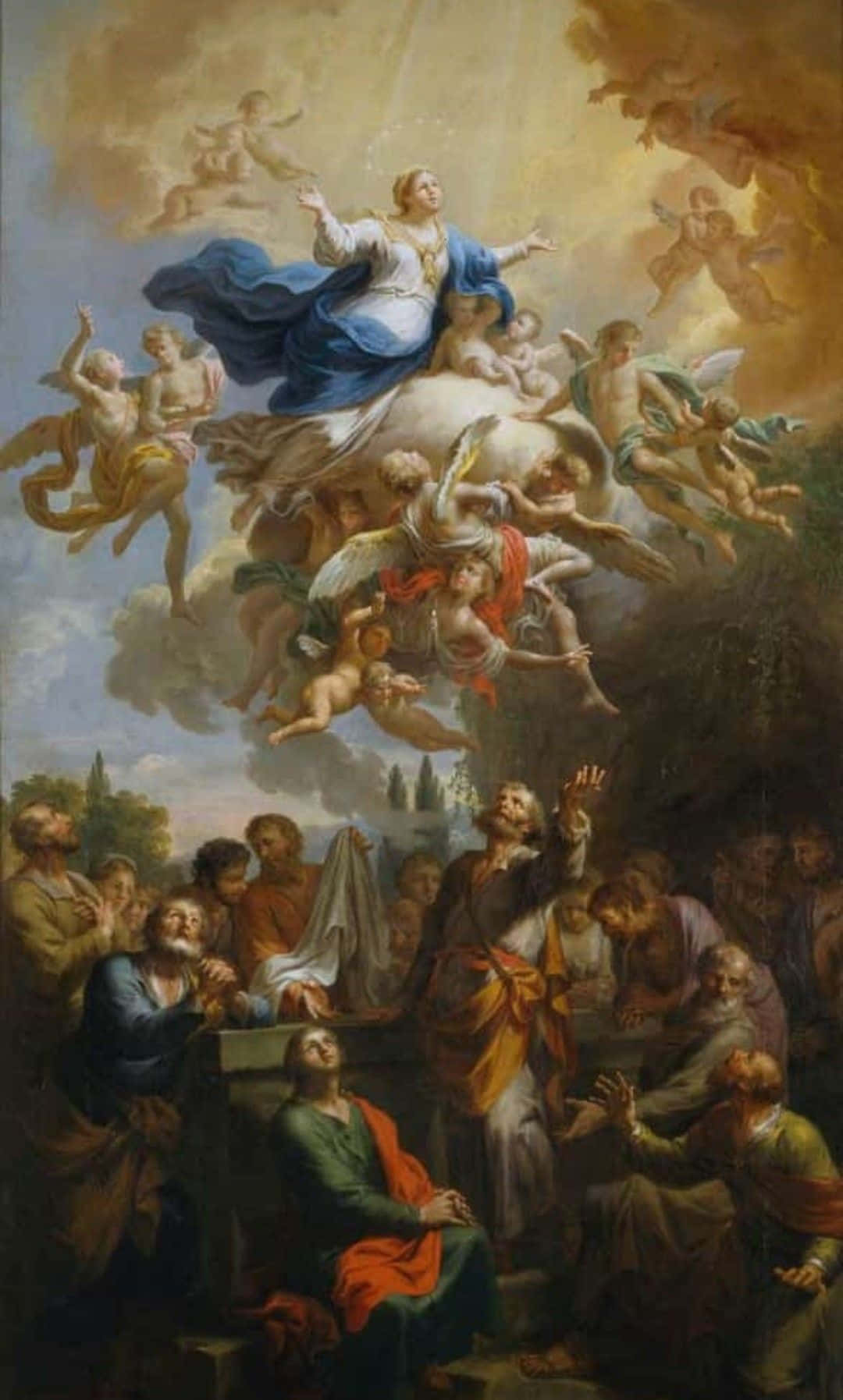 Colorful And Vibrant Mural With Christian Iconography Background