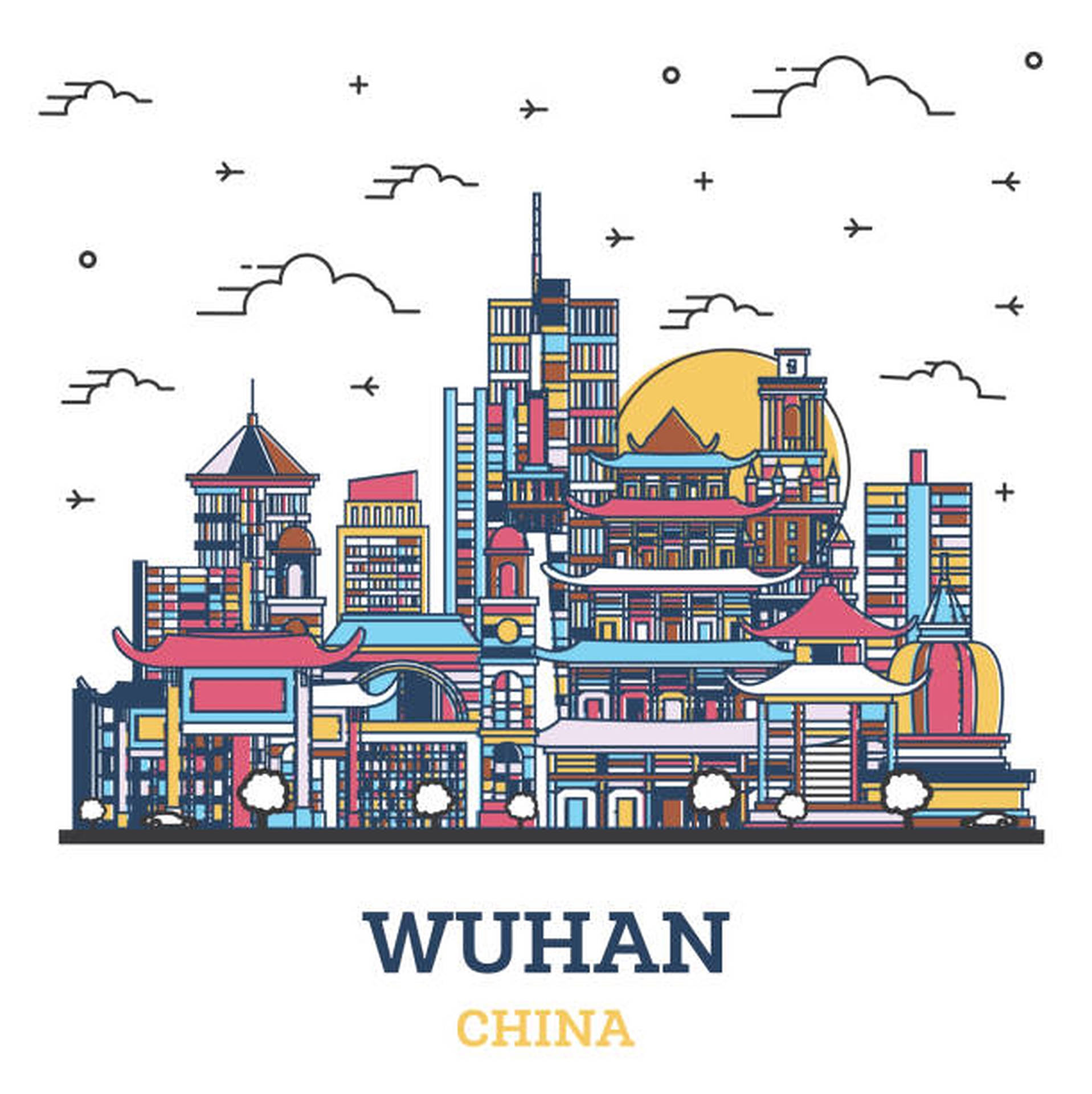 Colorful Art City Of Wuhan Background