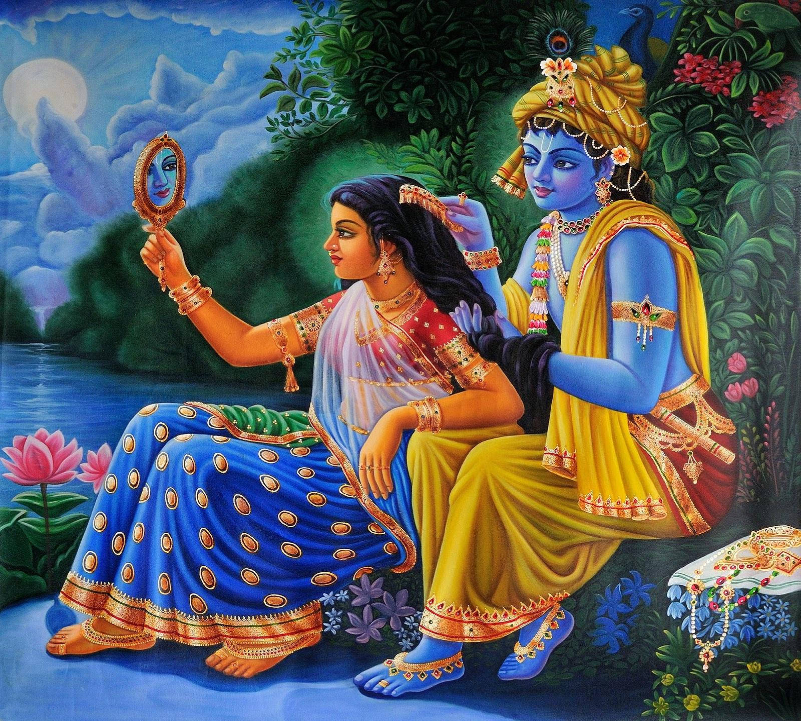 Colorful Art Of Radha And Krishna Desktop Background