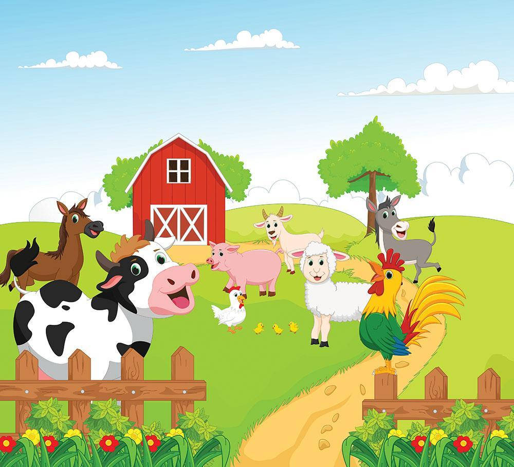 Colorful Artwork Of A Farm Animals Background