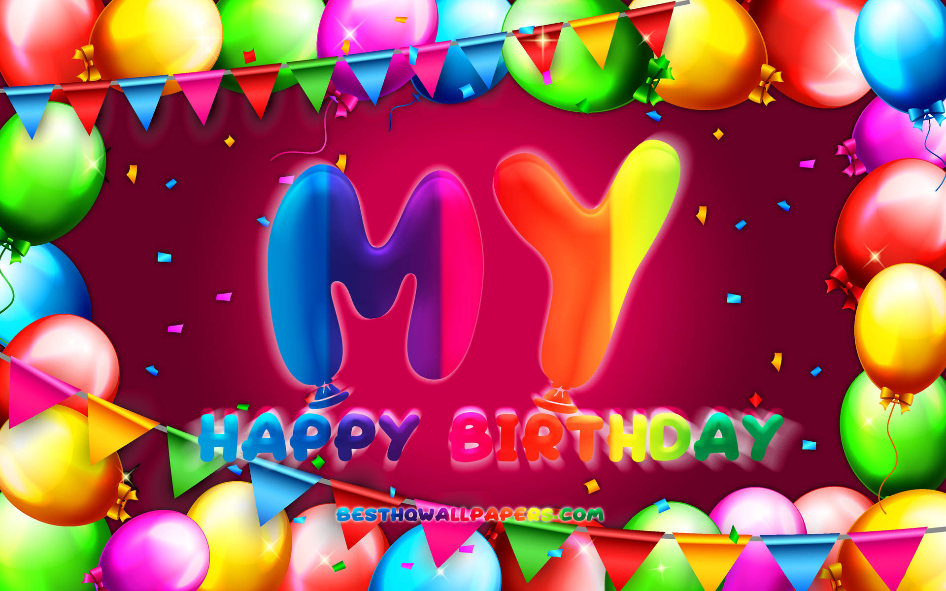 Colorful Balloons And Banners For My Birthday Background