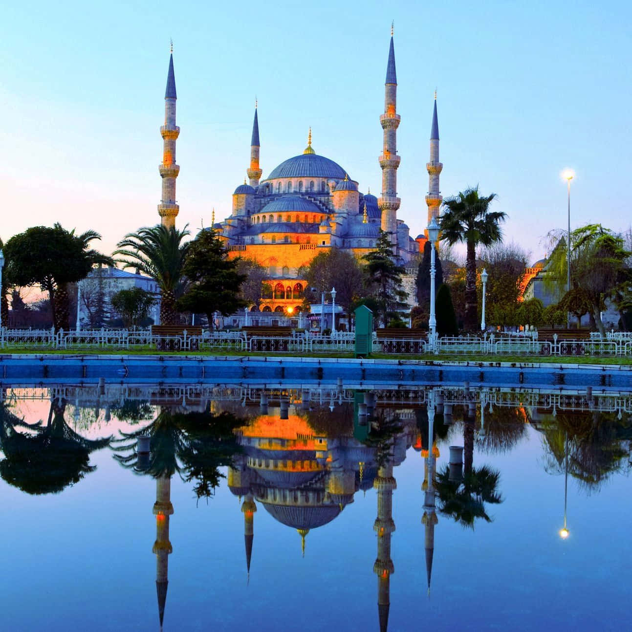 Colorful Blue Mosque Water Relection Background