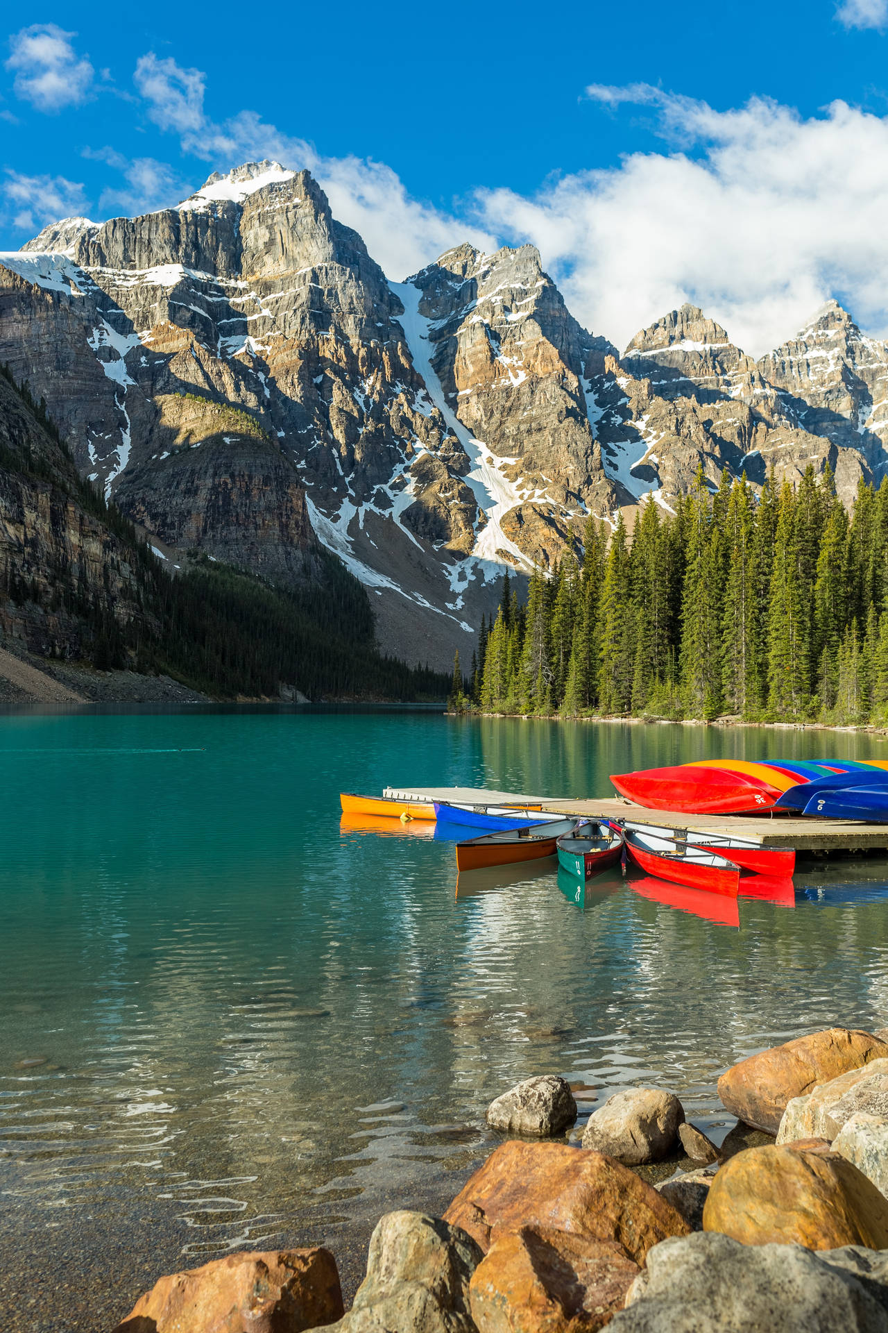 Colorful Boat On Moraine Lake Background