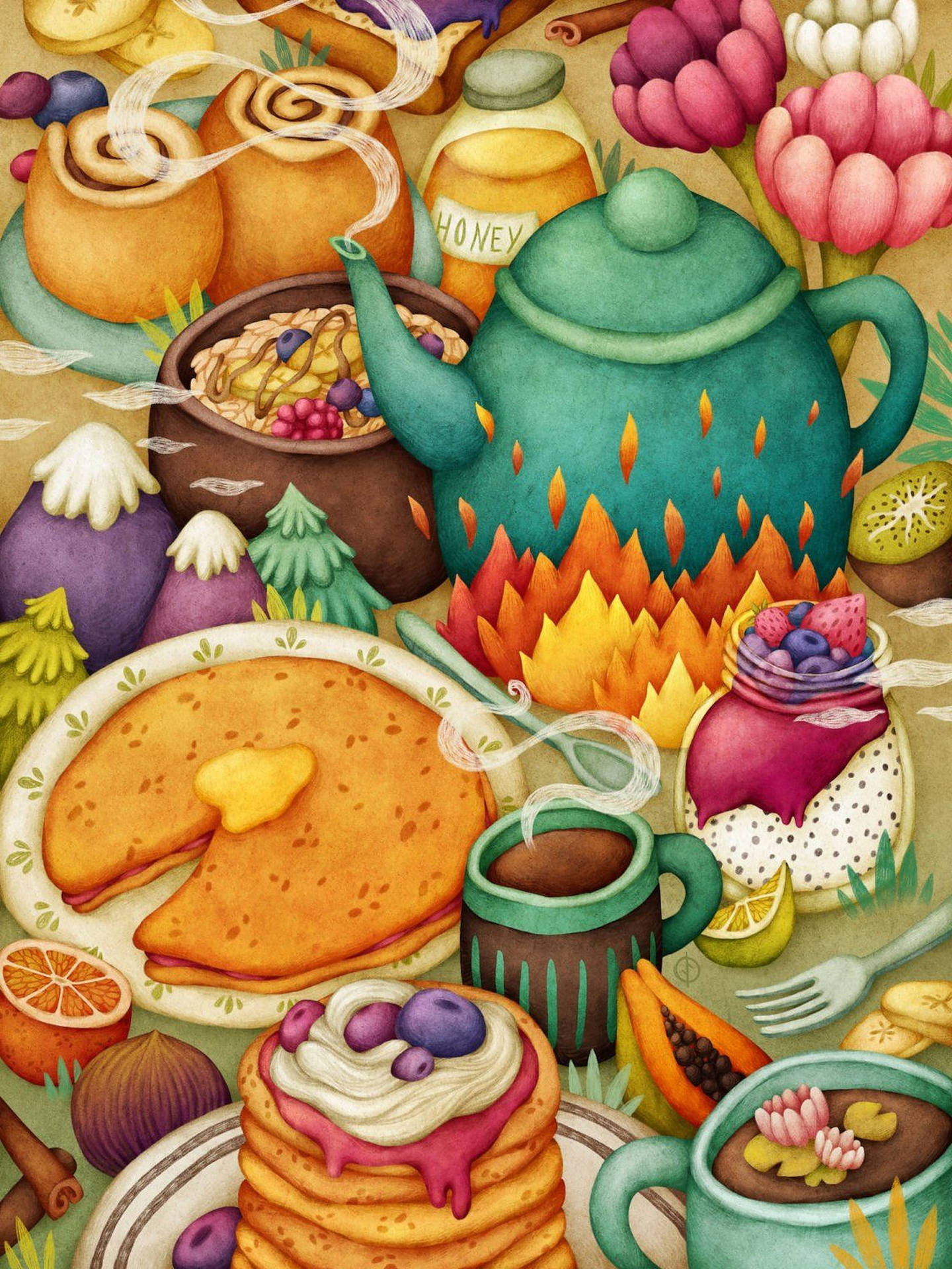 Colorful Breakfast Art Background