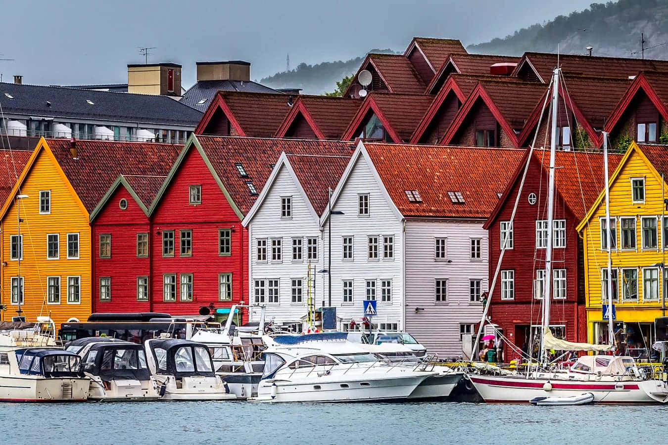 Colorful Bryggen Harbor Bergen Norway Background