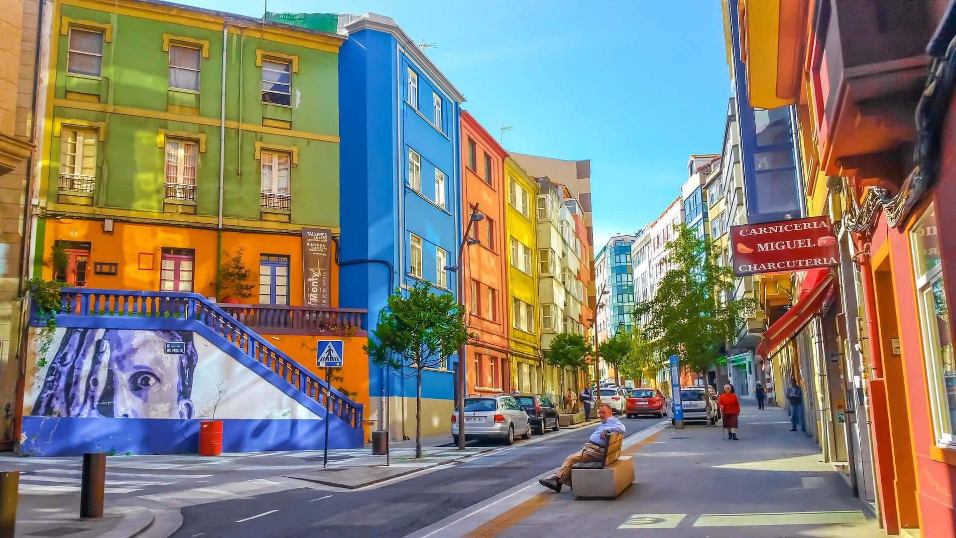 Colorful Buildings Corunna Background