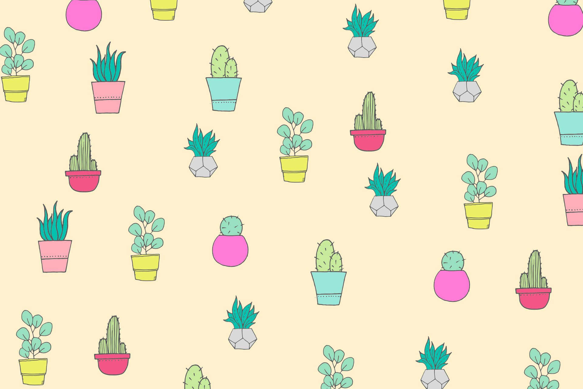Colorful Cactus Pattern Desktop Wallpaper Background