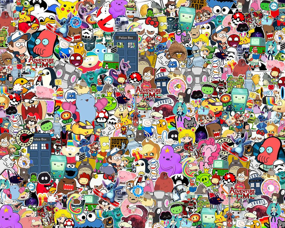 Colorful Cartoon Collage Of Cartoon Characters Background