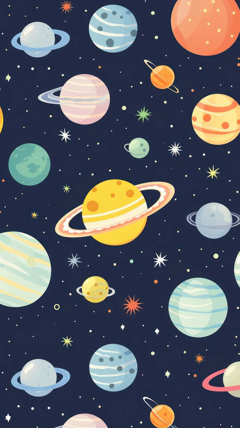 Colorful Cartoon Planets Pattern Background