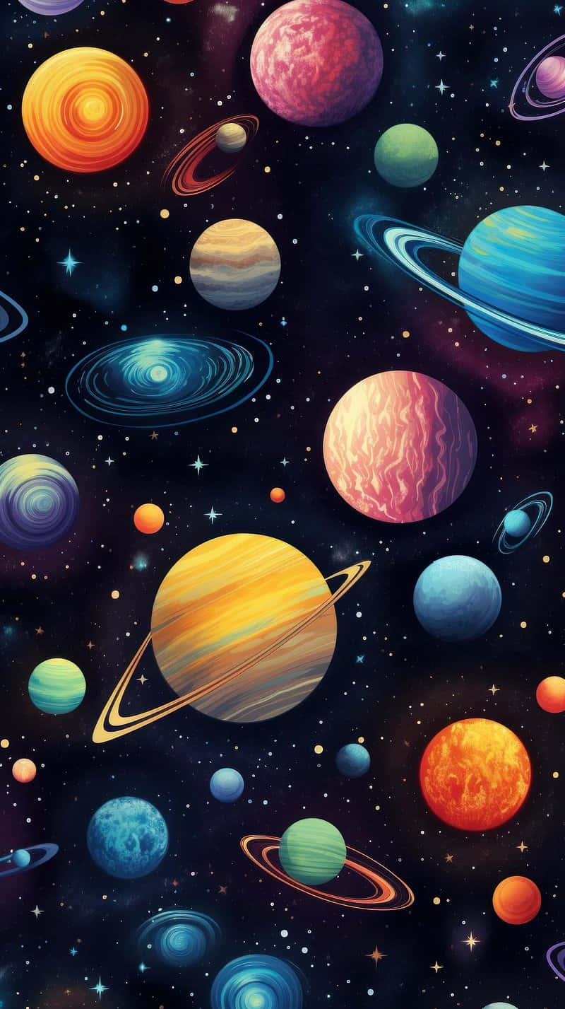 Colorful Cartoon Space Planets Illustration Background