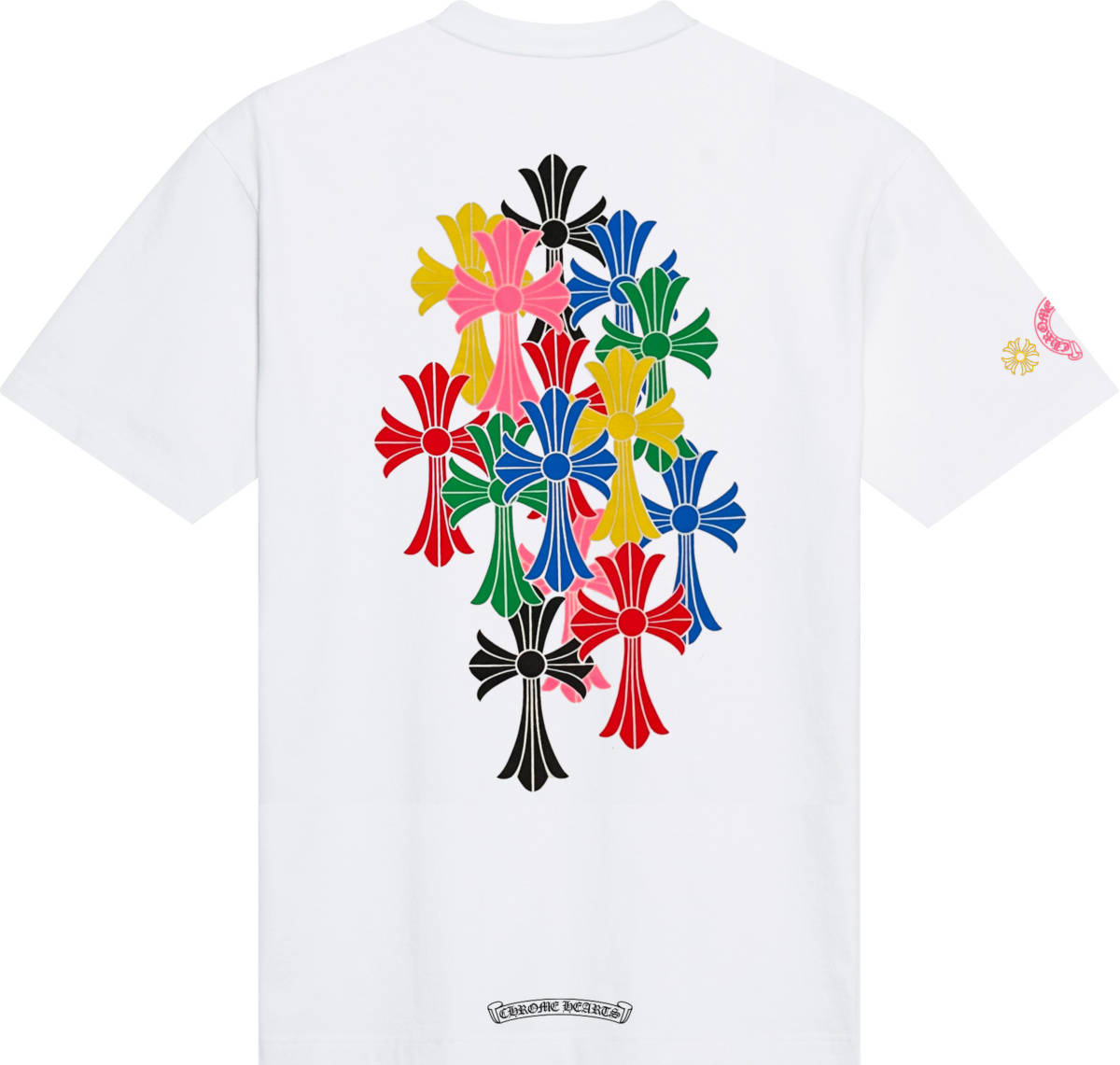 Colorful Chrome Hearts On White Shirt Background