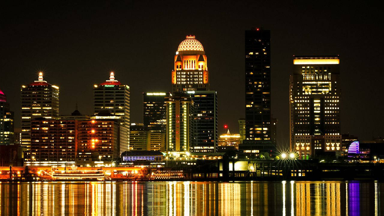 Colorful City Buildings Of Louisville At Night