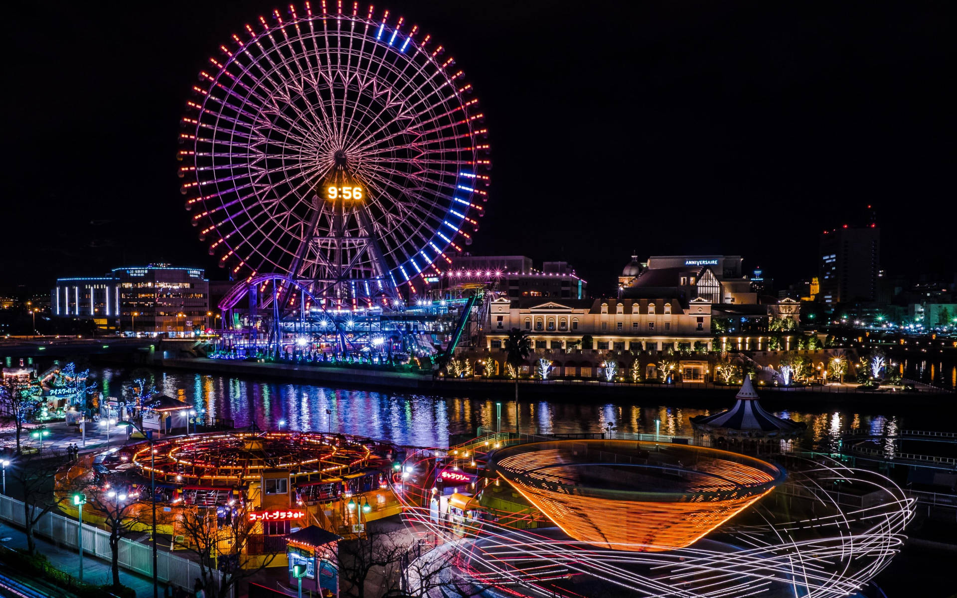 Colorful City Lights In Yokohama Background