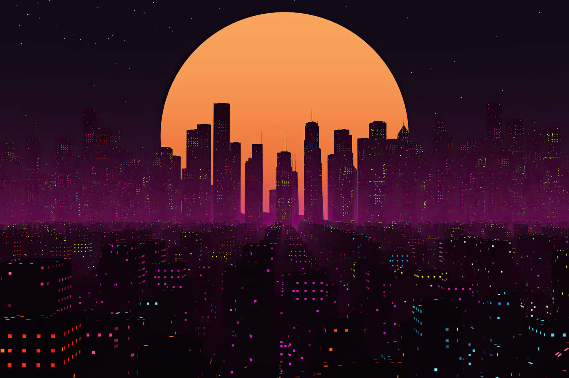 Colorful Cityscape In Pixel Art Background