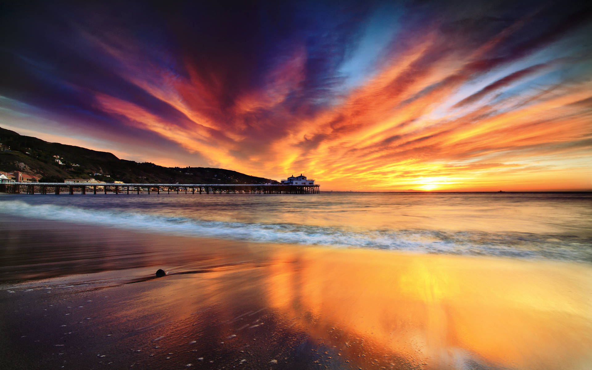 Colorful Clouds Over Malibu Beach Background