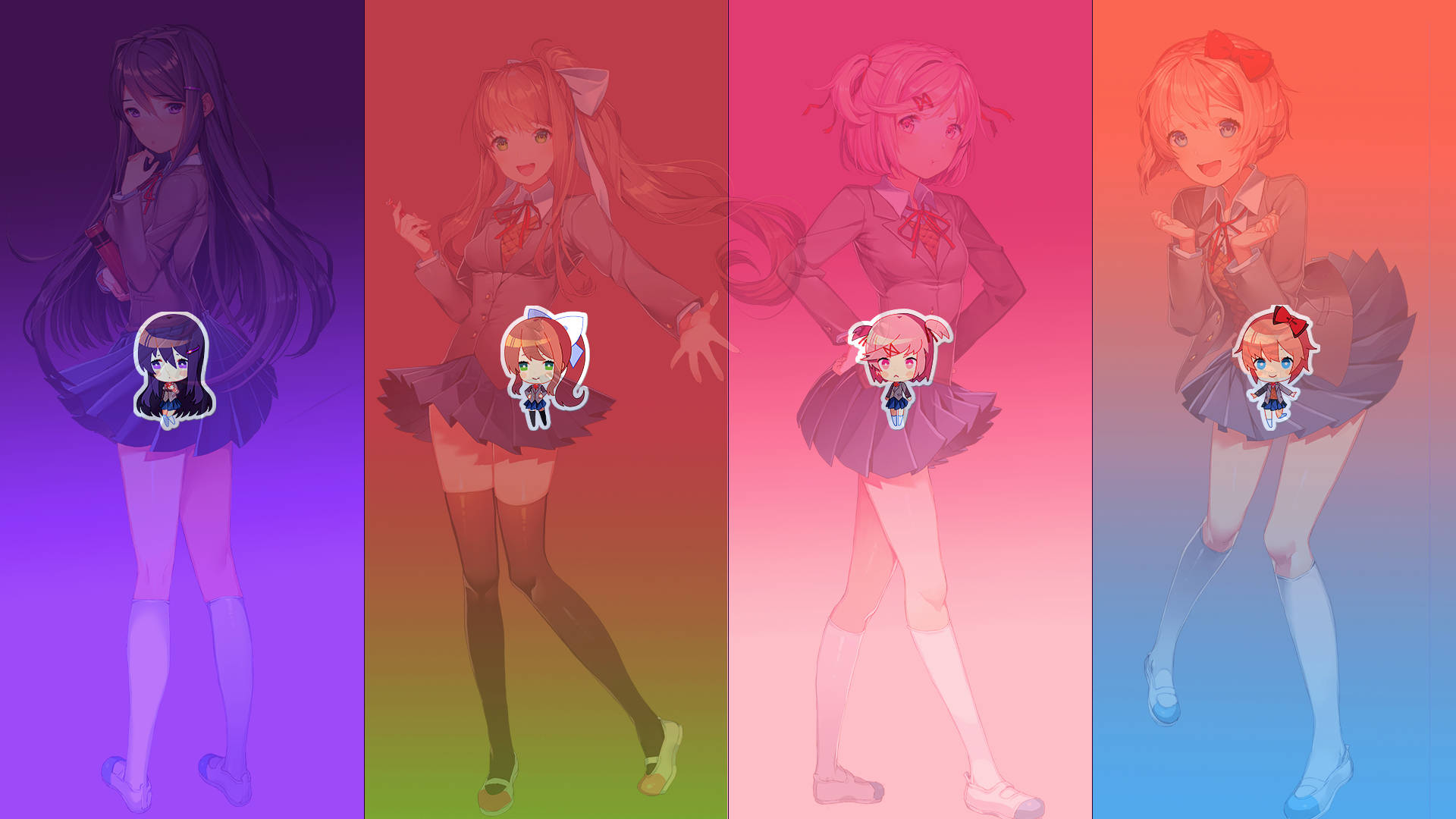 Colorful Collage Doki Doki Literature Club Girls Background
