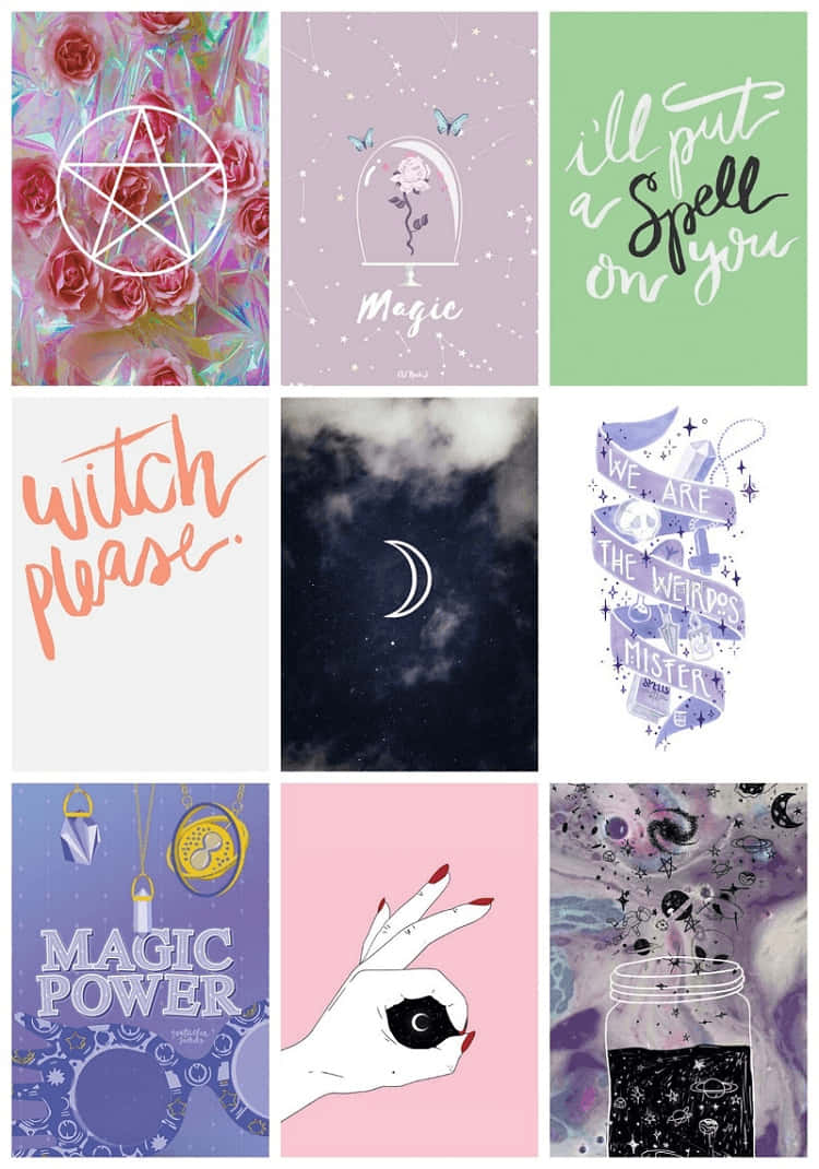 Colorful Collection Of Six Adorable Witchy Designs Background