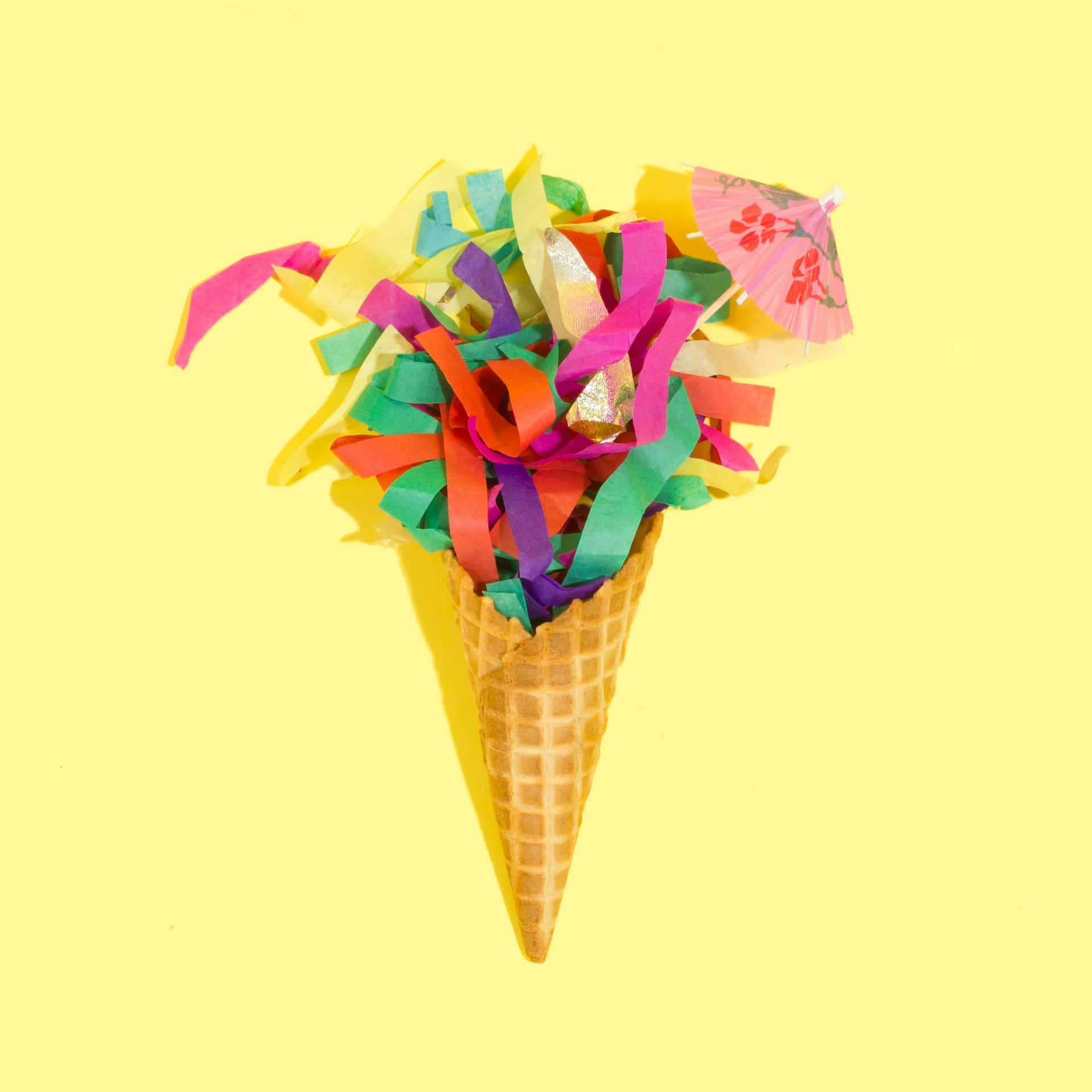Colorful Confetti Ice Cream Cone Background