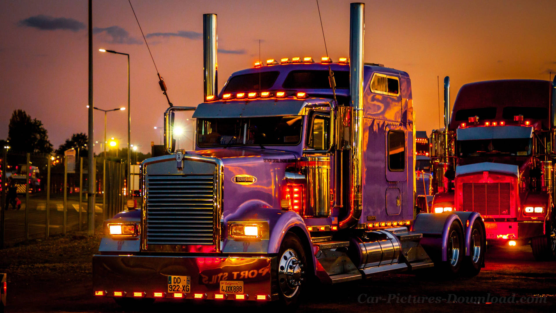 Colorful Cool Truck At Night Background