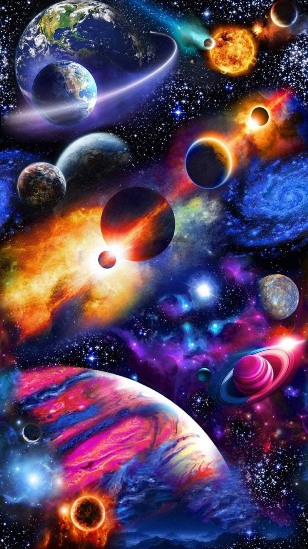 Colorful Cosmos With Planets Background