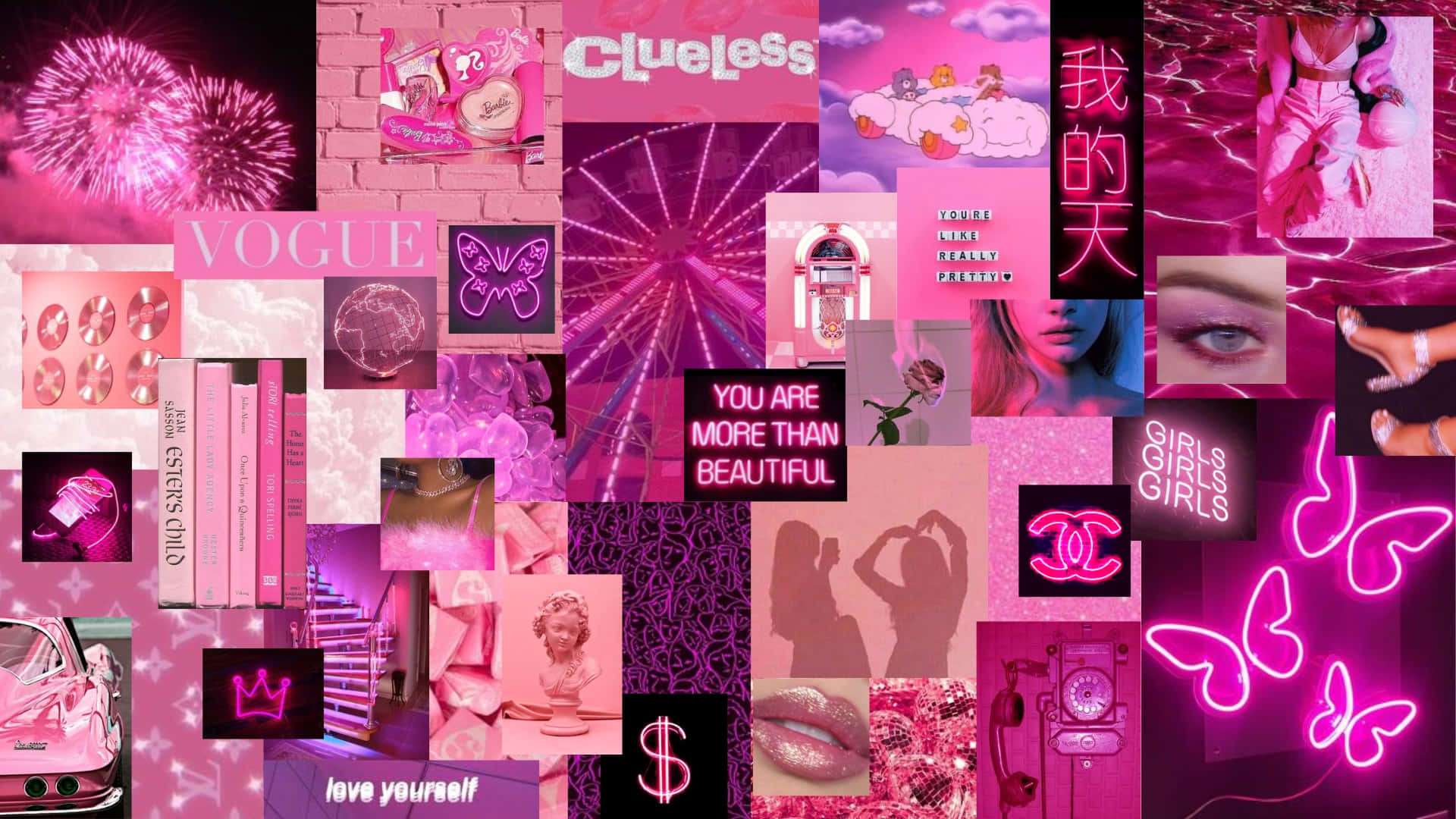 Colorful, Creative Collage In Shades Of Pink And Purple Background