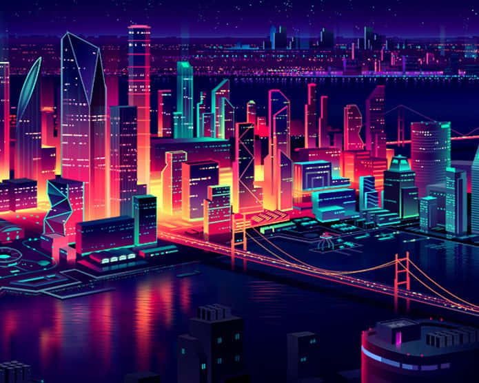 Colorful Cyberpunk Pixel Art Background