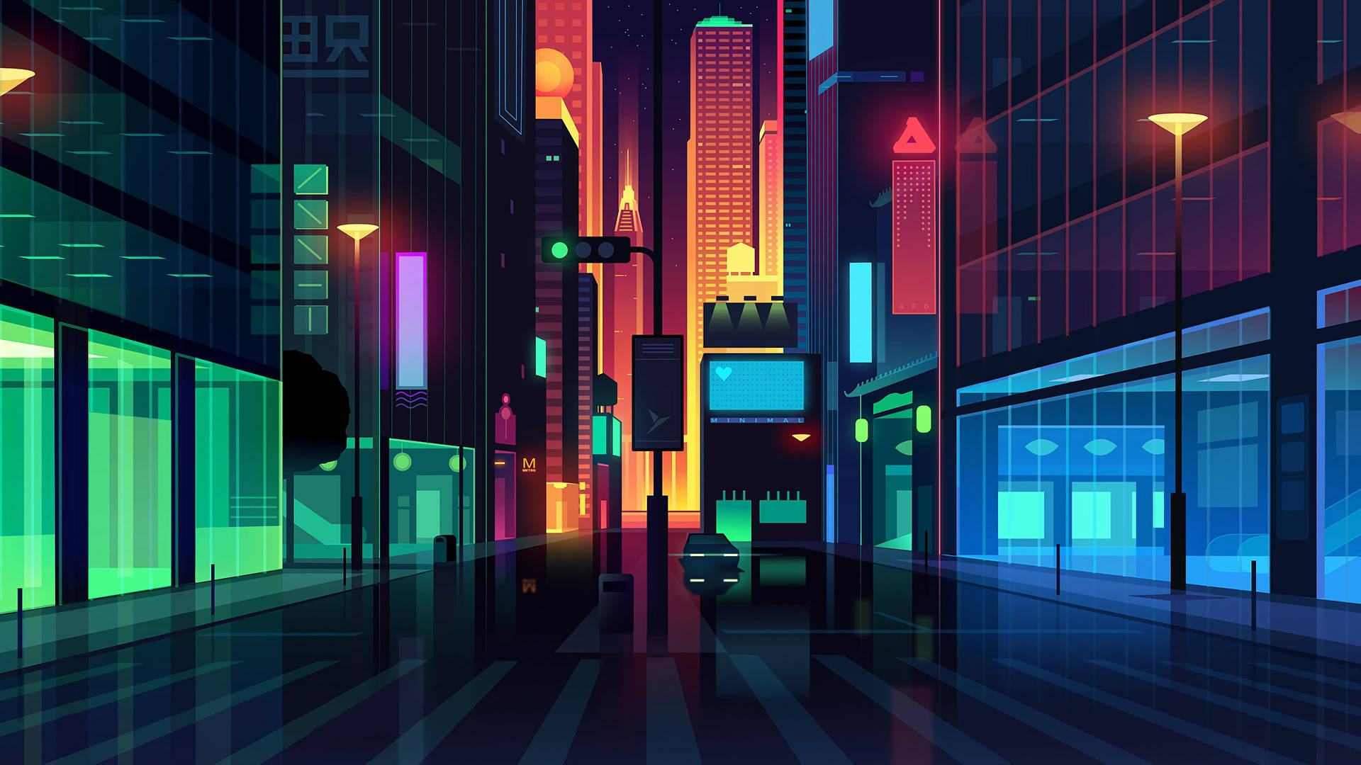 Colorful Dark Neon City Background