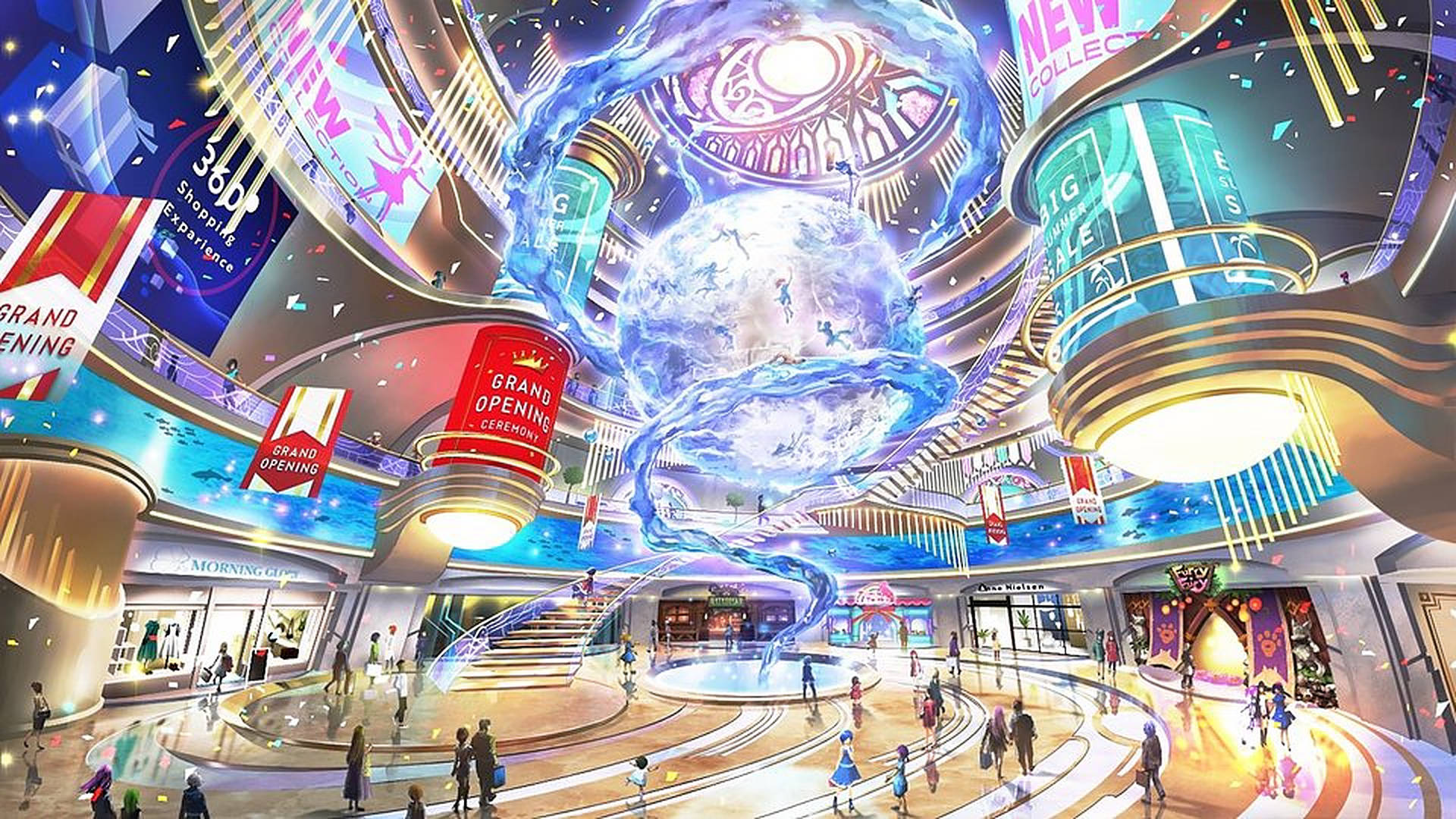 Colorful Digital Illustration Of A Shopping Mall Background