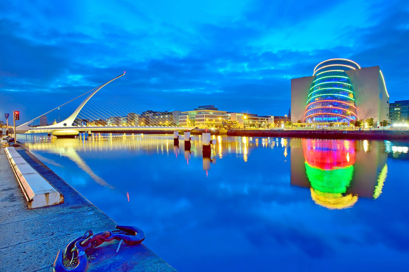 Colorful Dublin And Harp Bridge Background