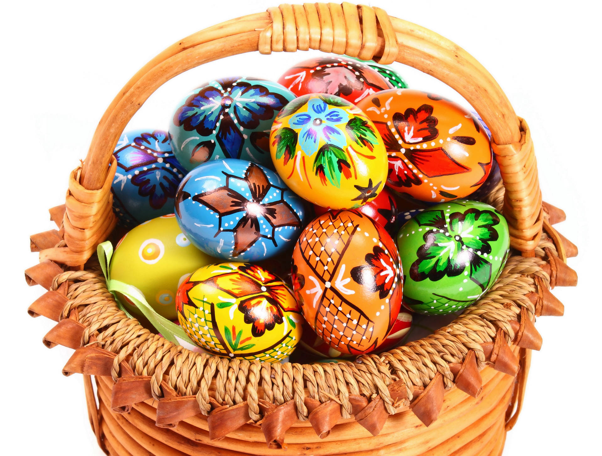 Colorful Easter Eggs In Basket Background