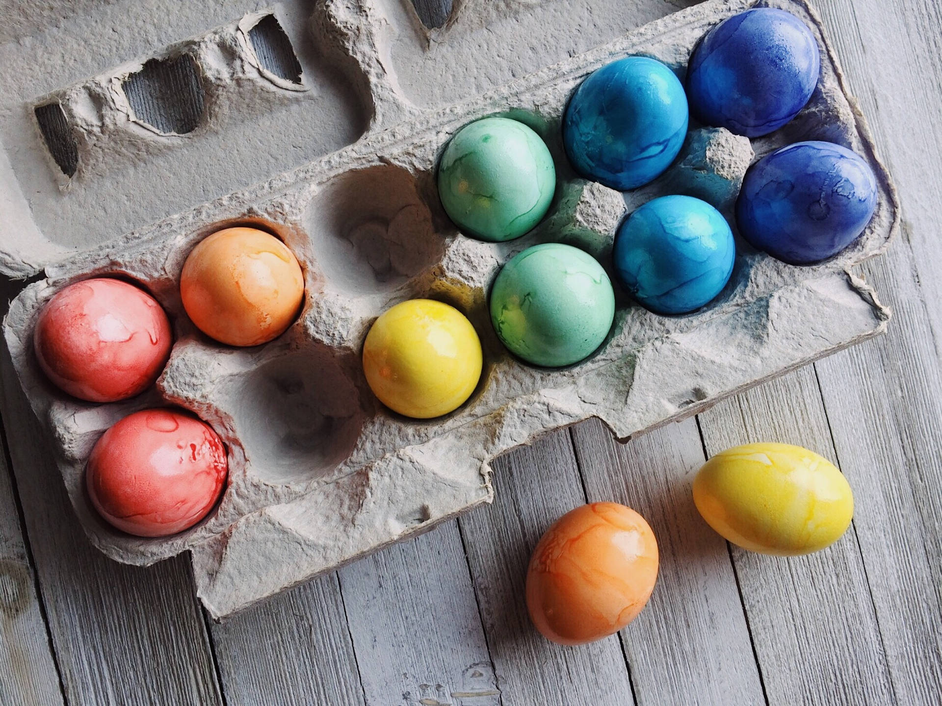 Colorful Easter Eggs On Egg Tray Background