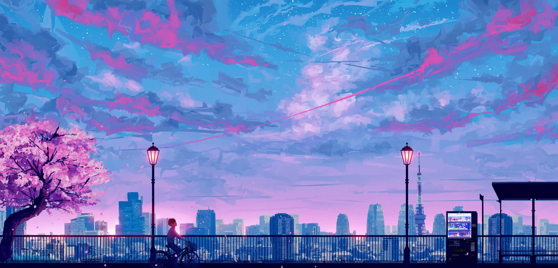 Colorful Evening Sky Lit Up By Blue And Purple Hues. Background