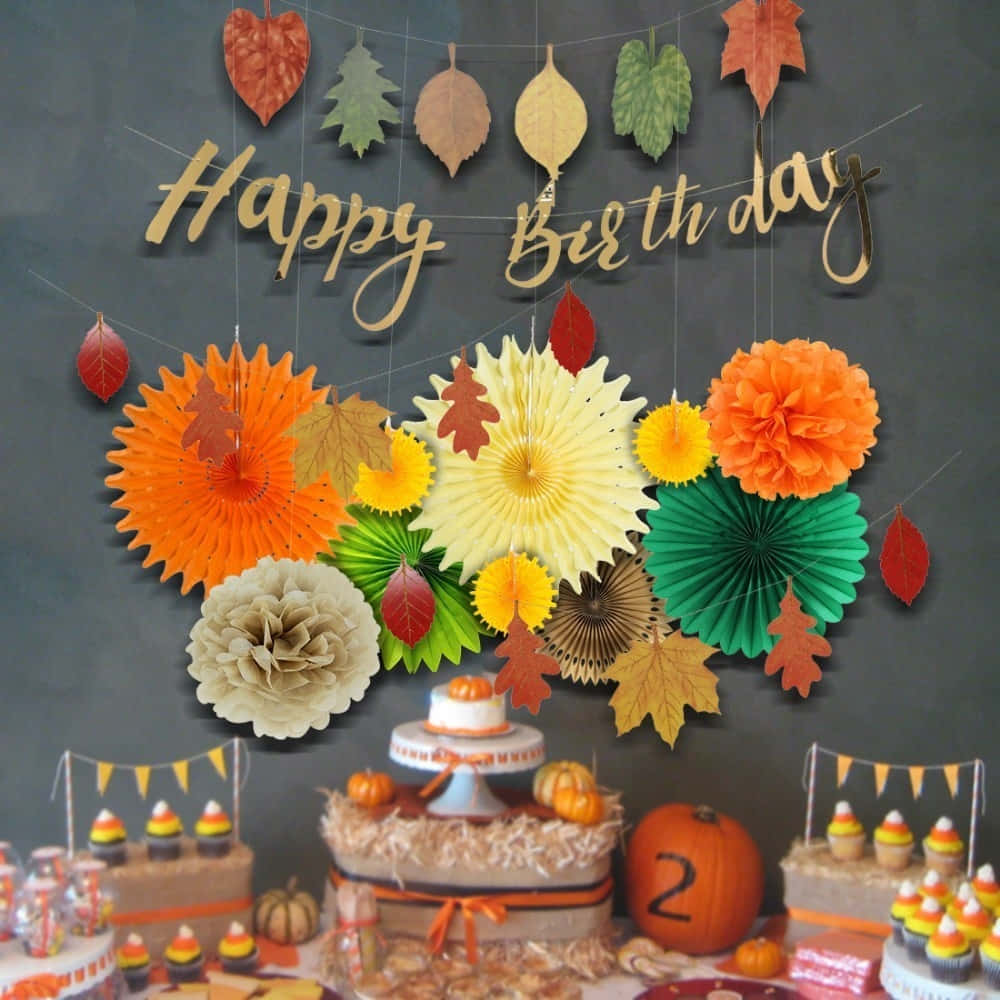 Colorful Fall Birthday Cupcakes Background