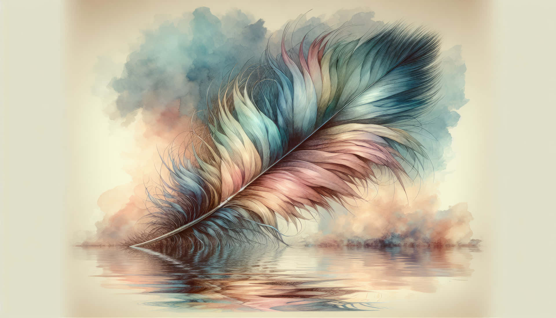 Colorful Feather Artwork Reflection Background