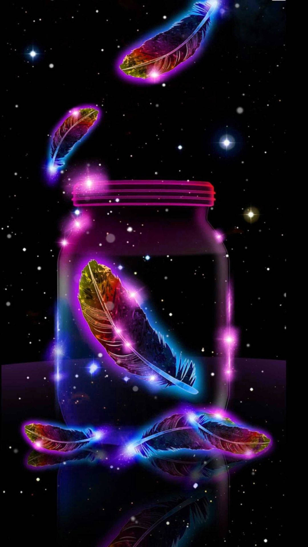 Colorful Feathers In A Cute Galaxy Background