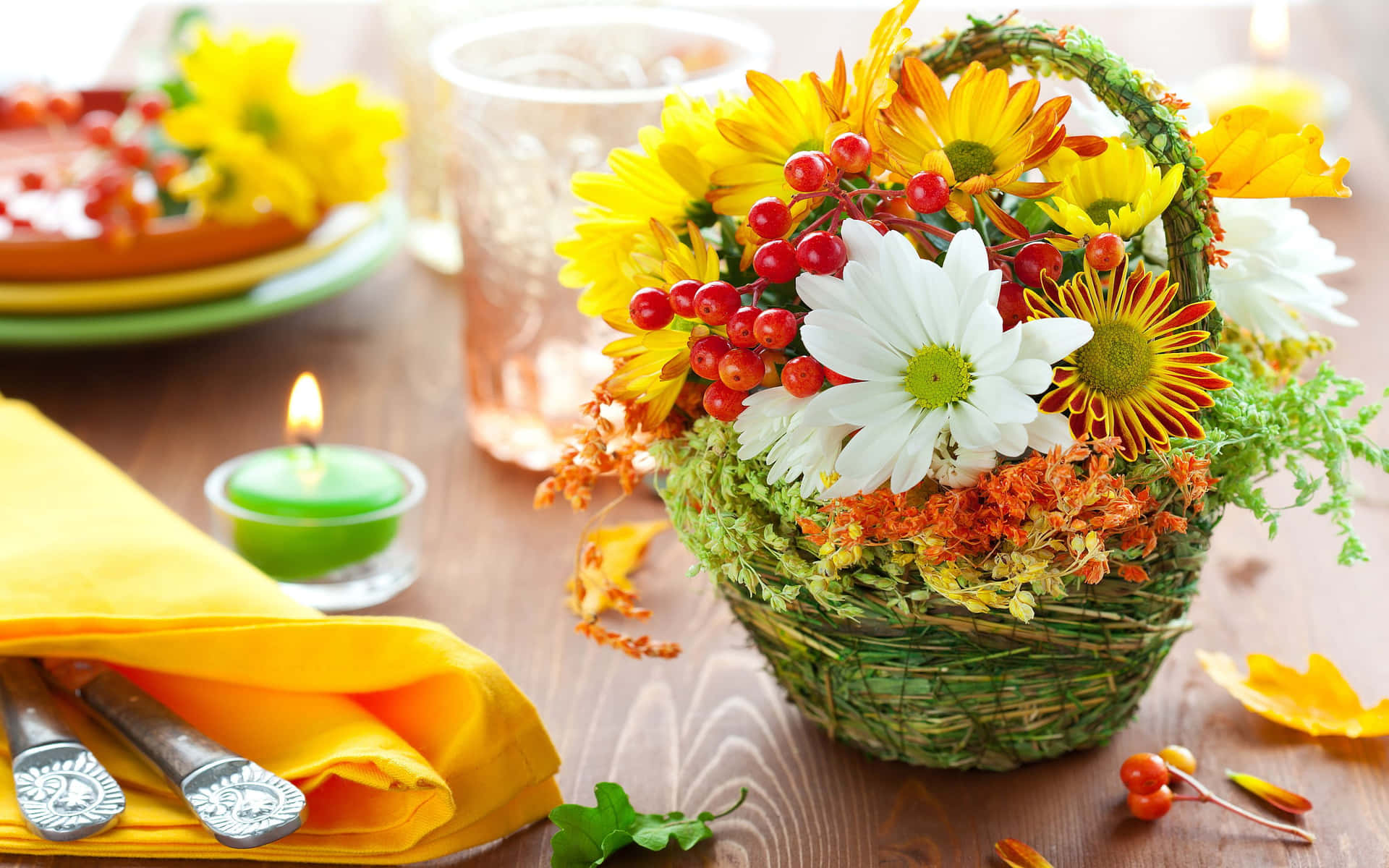 Colorful Floral Arrangementin Basket Background