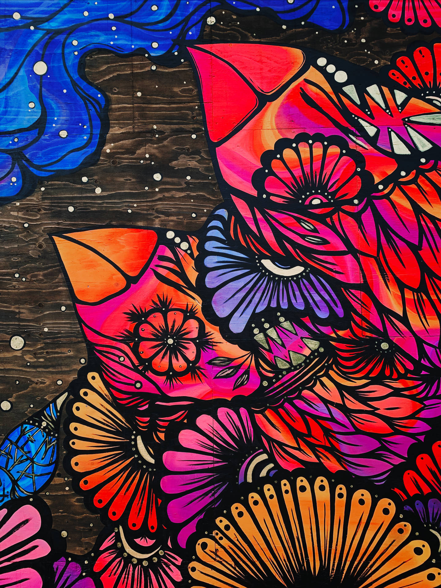 Colorful Floral Wood Street Art Background