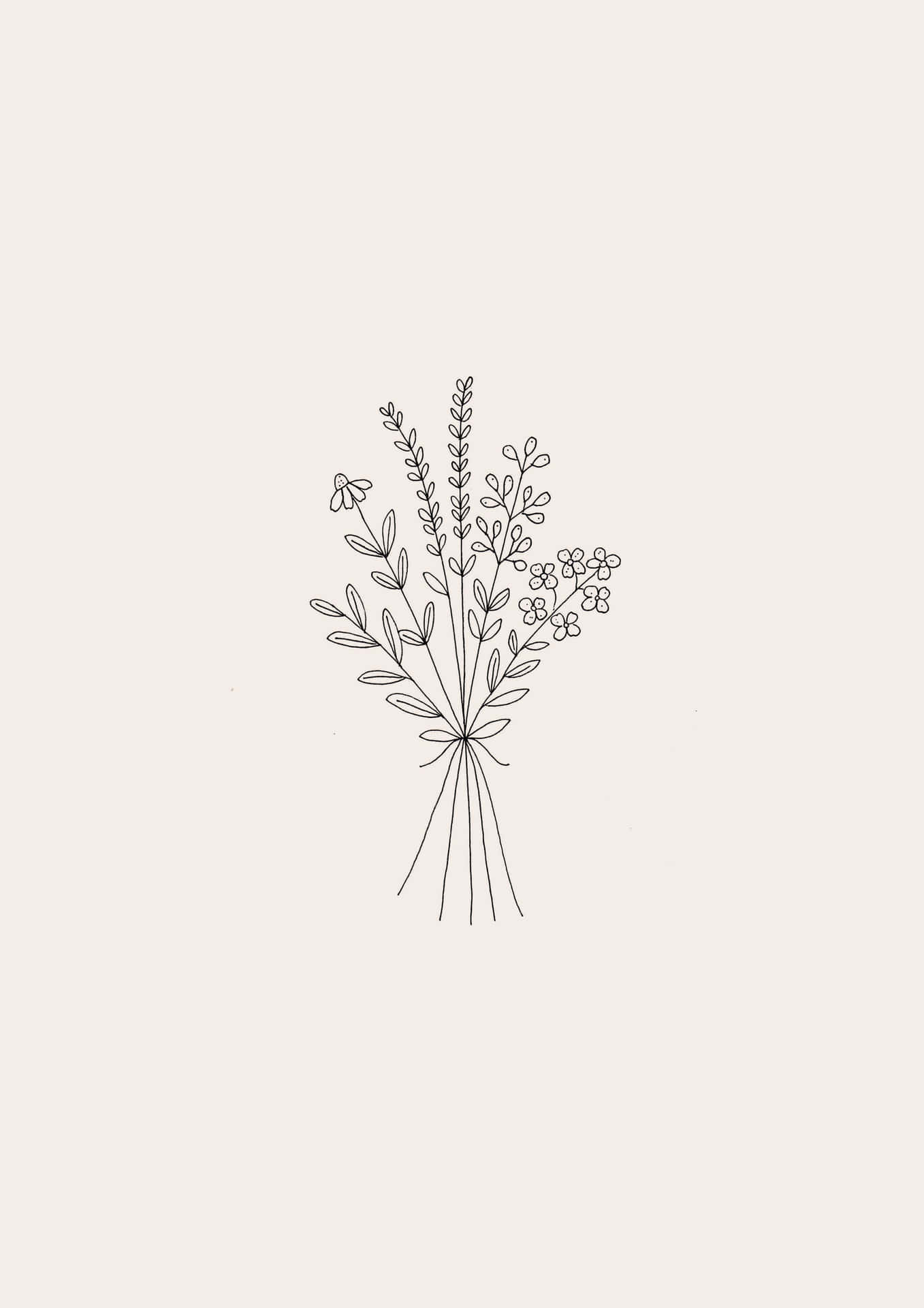 Colorful Flower Drawing Surrounded By Leaves Background