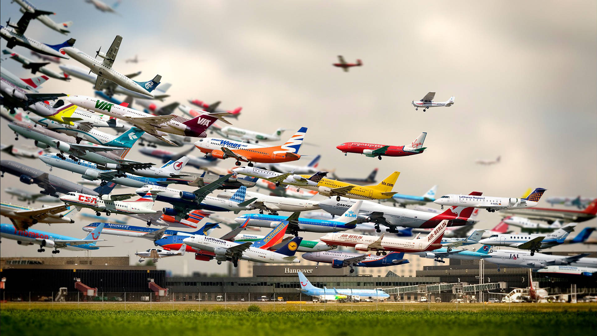 Colorful Flying Aeroplanes Background