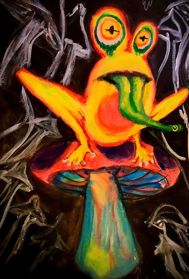 Colorful Frogon Mushroom Artwork Background