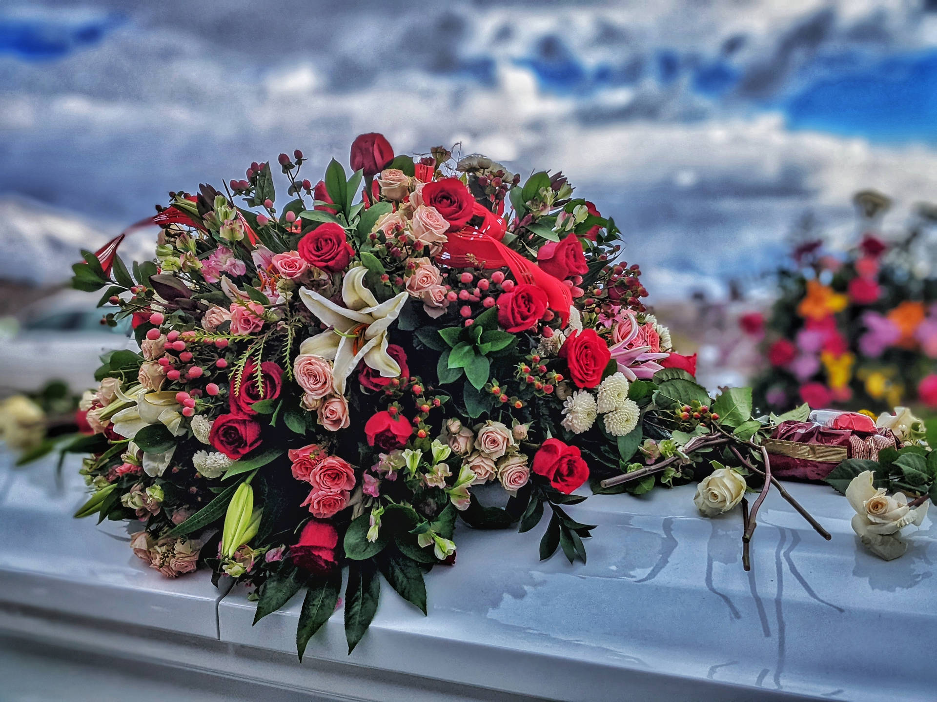 Colorful Funeral Flowers Background