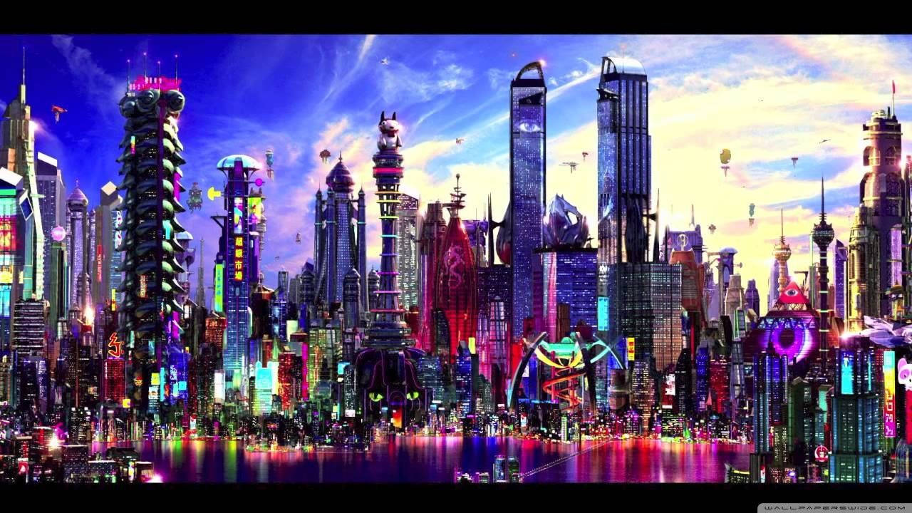 Colorful Futuristic City Background