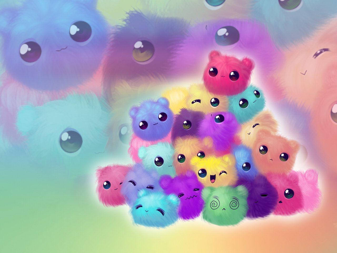 Colorful Fuzzy Creatures Pile Cute Computer Background