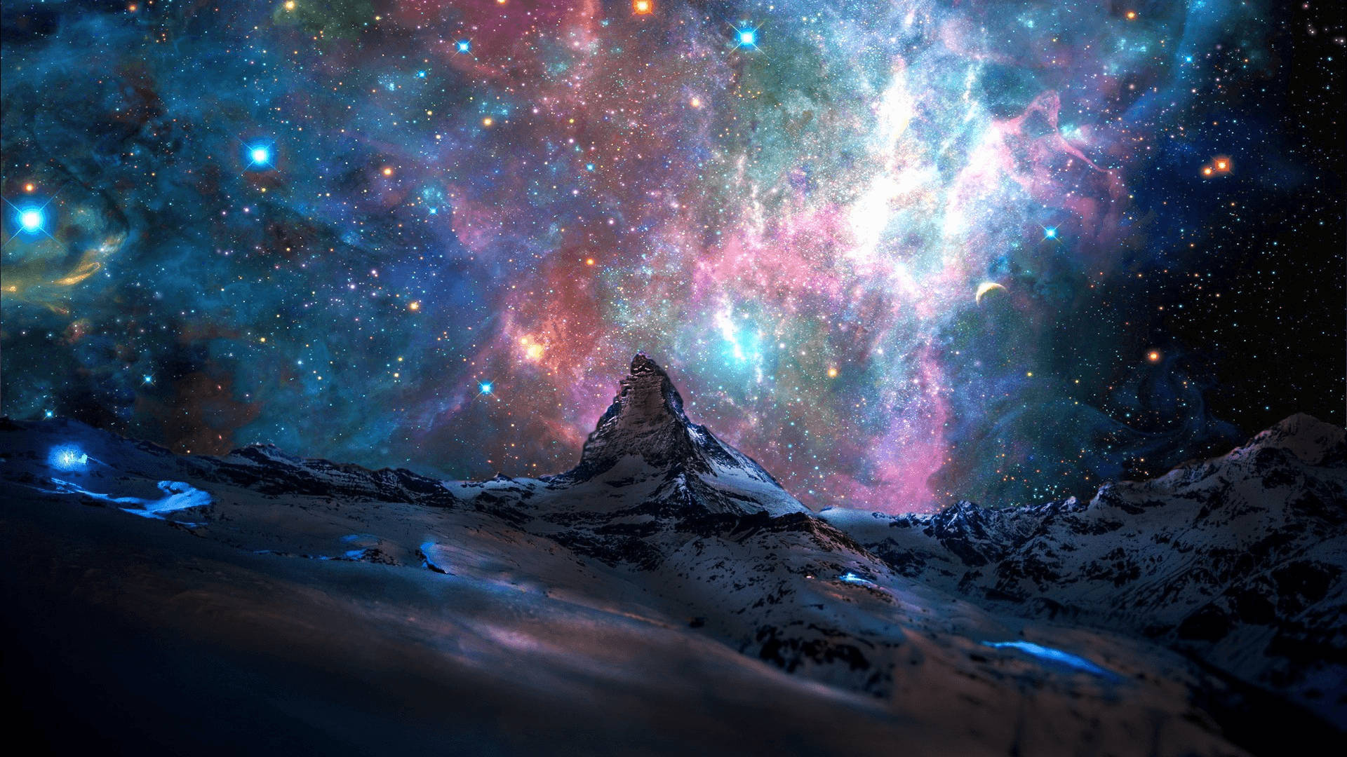 Colorful Galaxy From Mountain Peak Universal Background