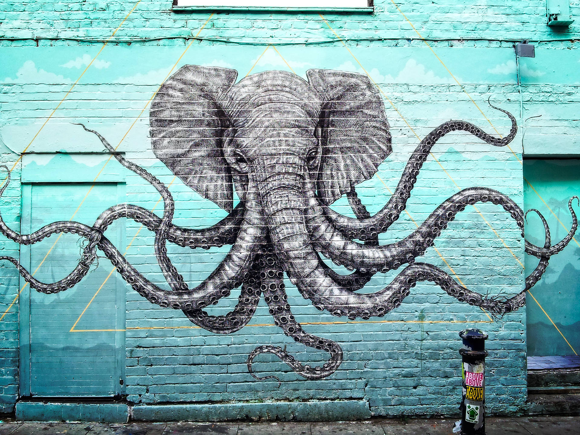 Colorful Graffiti Painting Of An Elephant And An Octopus Background