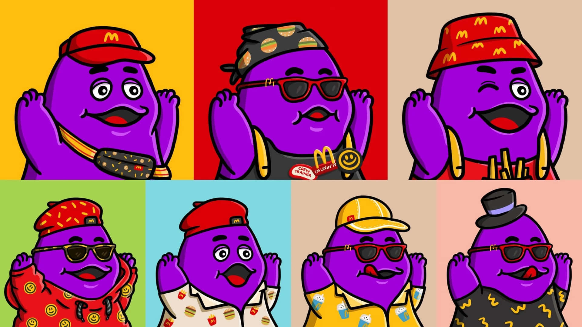 Colorful_ Grimace_ Character_ Variations Background