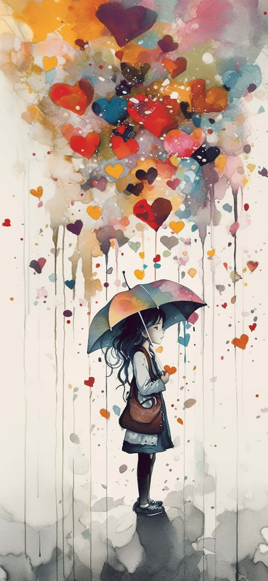 Colorful Heart Rain Umbrella Artwork Background