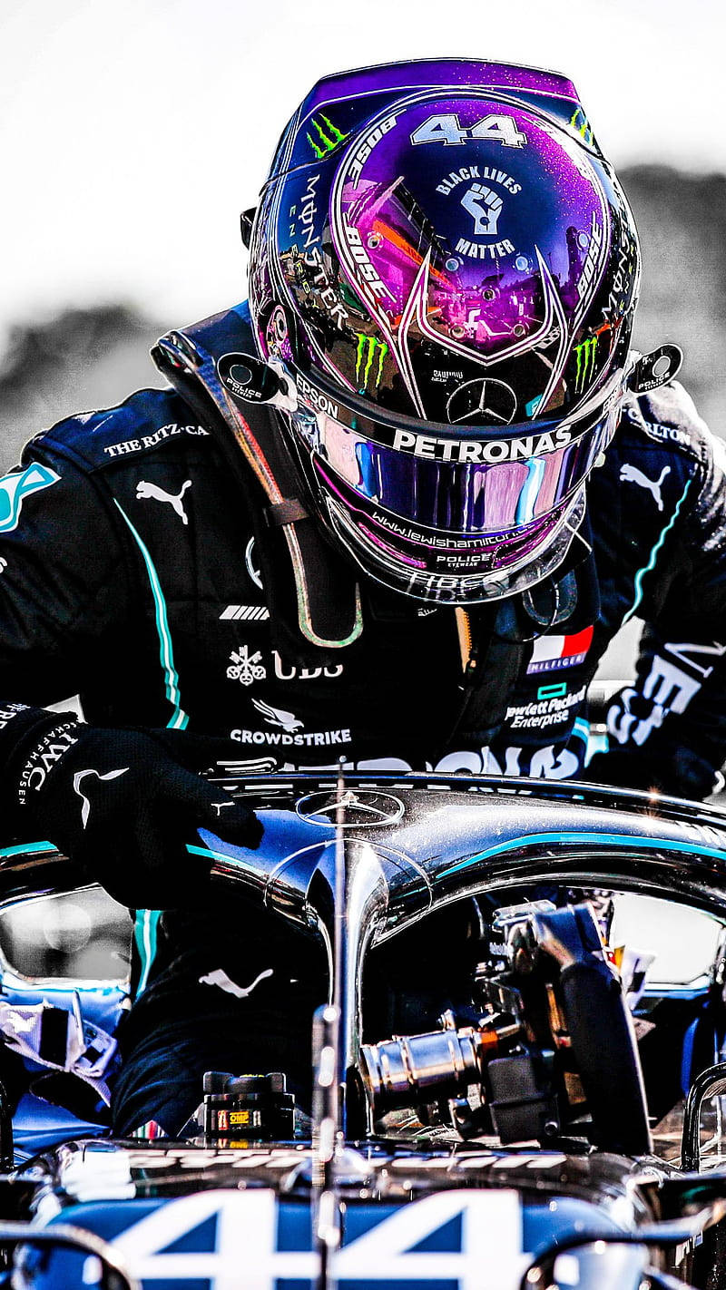 Colorful Helmet Of Lewis Hamilton F1 Background